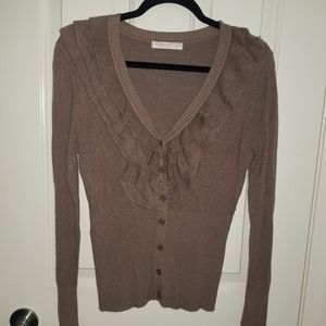 Brown ruffel detailed cardigan
